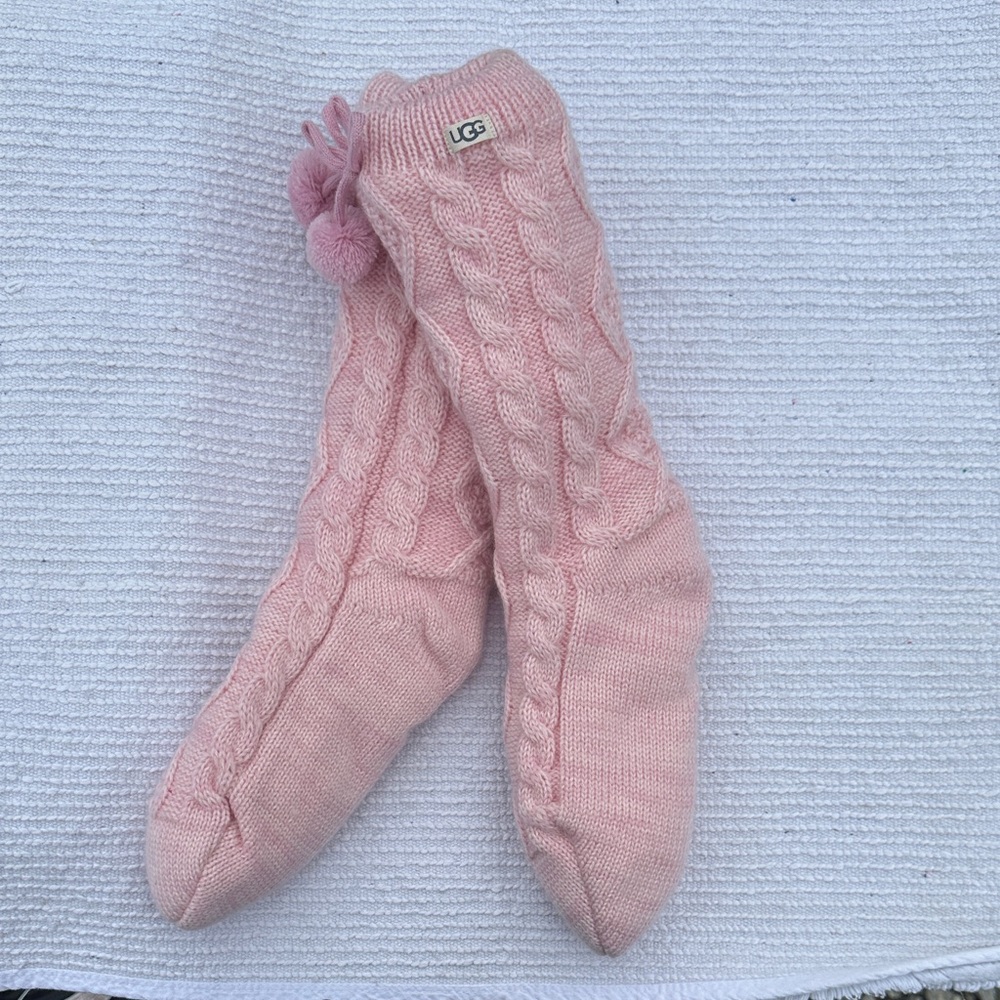 UGG Light Pink Knit Socks with Pom-Poms